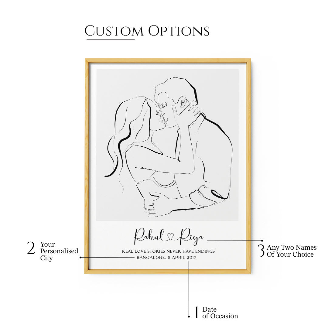 Personalized Line Art - Kiss - XS / Matte Paper / Rolled Art - Nook At You