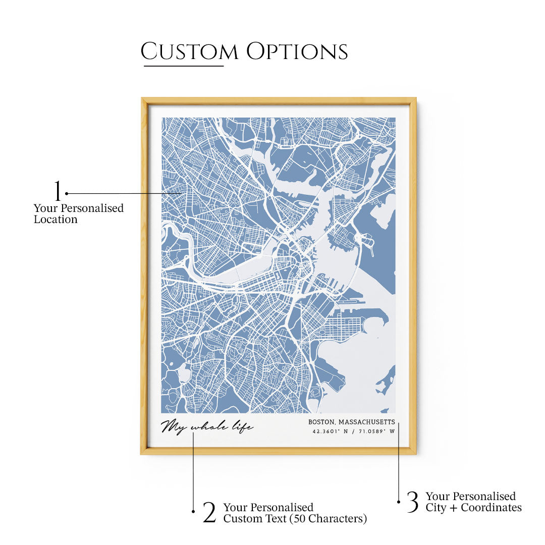 Map Art - Powder Blue - Modern #1 - XS / Canvas / Rolled Art - Nook At You