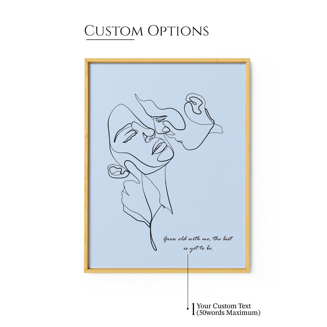 Personalized Line Art - Embrace (Powder Blue) - XS / Matte Paper / Rolled Art - Nook At You