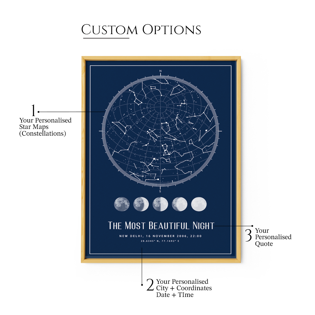 Custom Star Map - Navy Blue - Lunar - XS / Matte Paper / Rolled Art - Nook At You