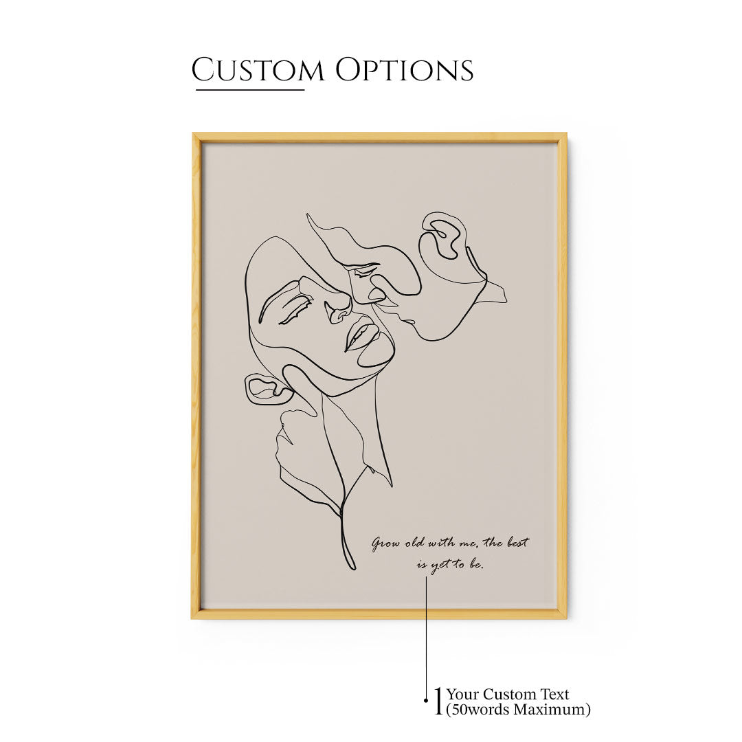 Personalized Line Art - Embrace (Beige) - XS / Matte Paper / Rolled Art - Nook At You