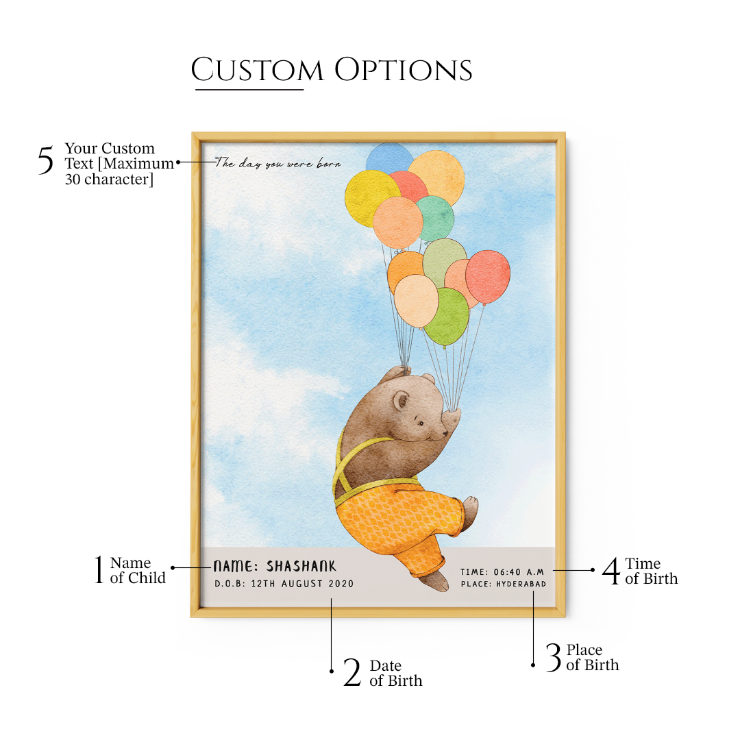 Personalized Birth Poster - Baby Bear - XS / Matte Paper / Rolled Art - Nook At You
