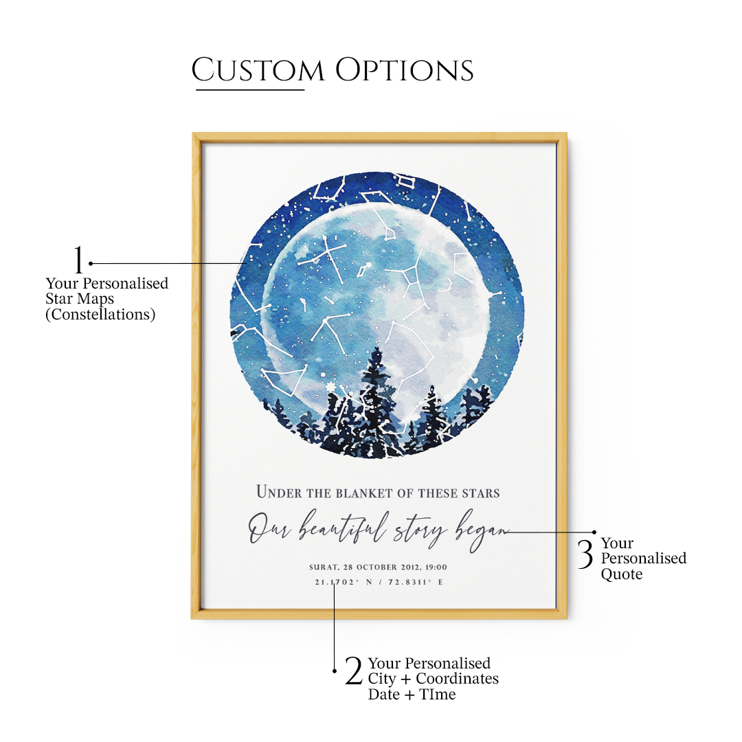 Custom Star Map - Winter - XS / Matte Paper / Rolled Art - Nook At You