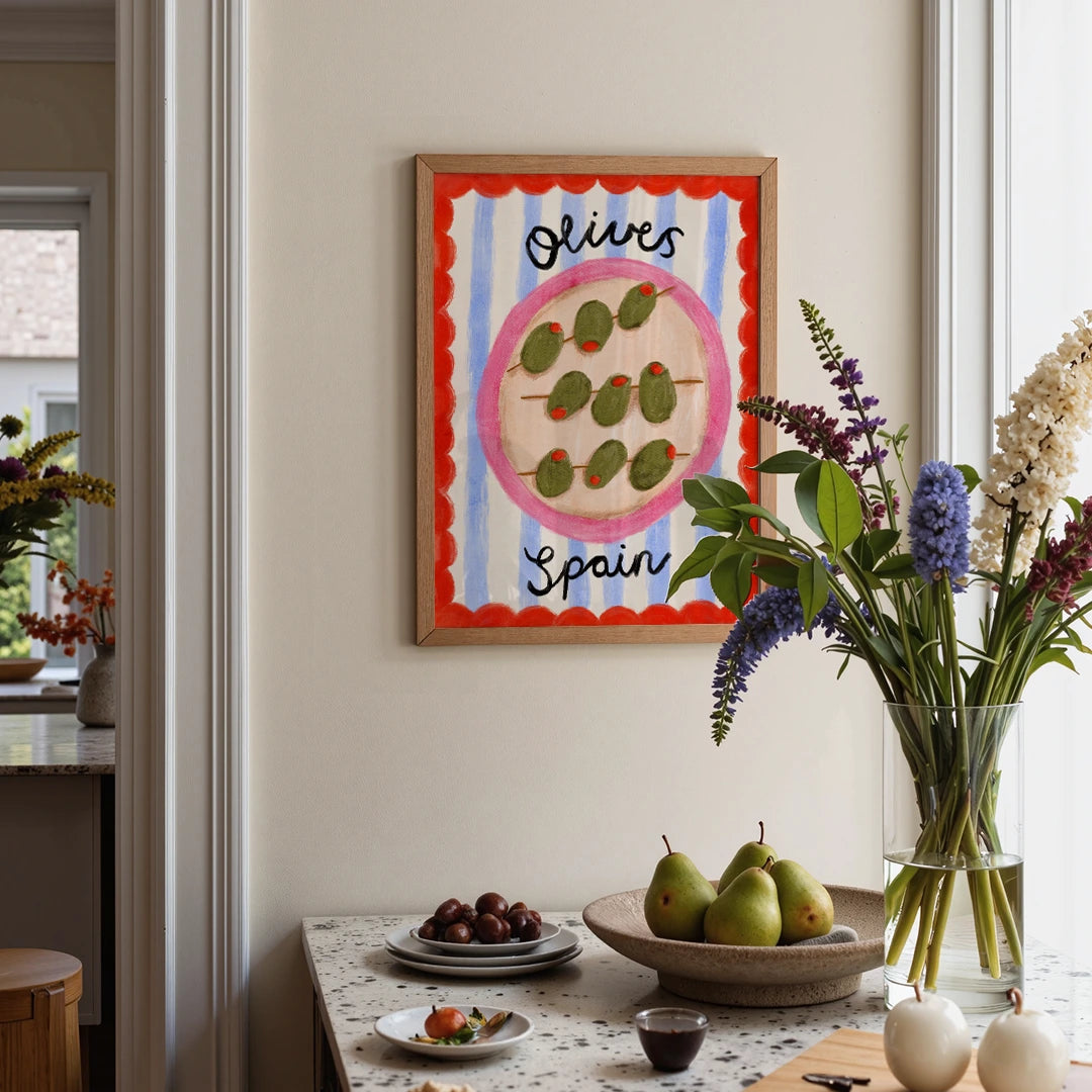 Spanish Olives Plate Gourmet Painting - XS / Matte Paper / Rolled Art - Nook At You