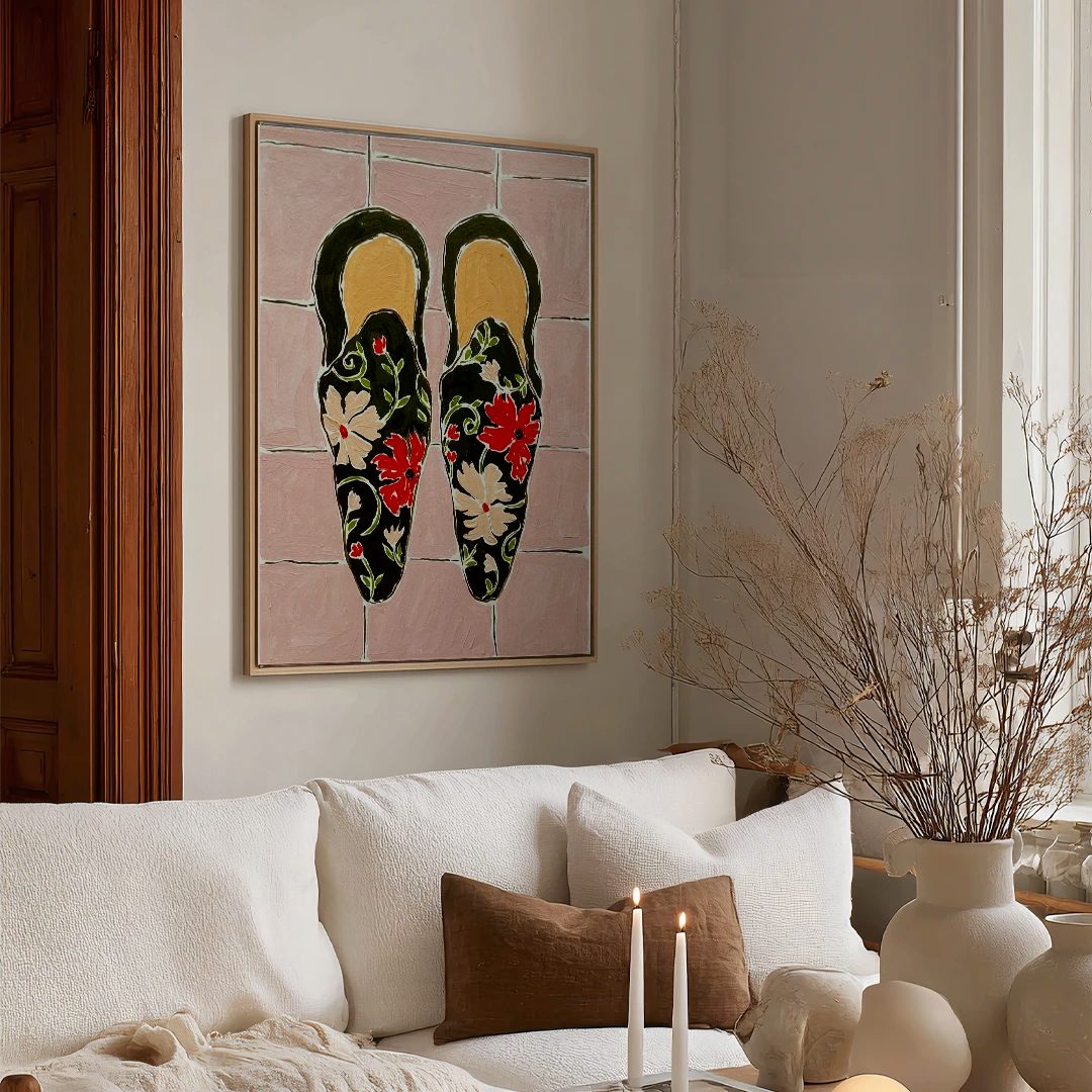 Elegant Floral Slippers Canvas Painting - XS / Matte Paper / Rolled Art - Nook At You
