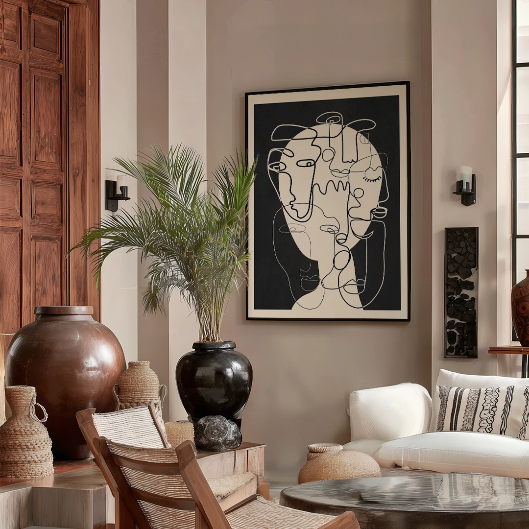 Abstract Line Faces Wall Art for Living Room - XS / Matte Paper / Rolled Art - Nook At You