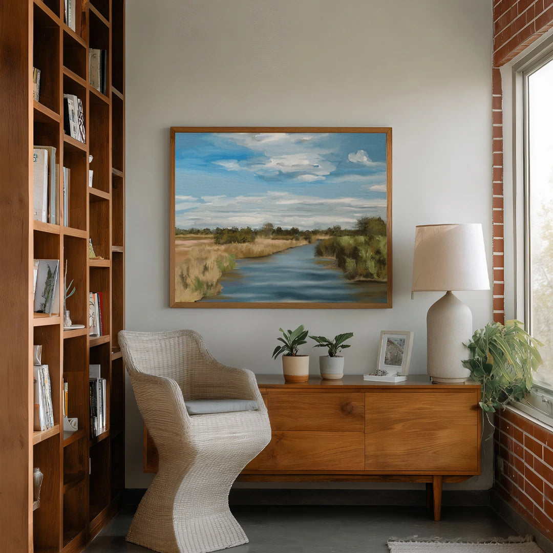 River of Reeds Landscape Art Painting - XS / Matte Paper / Rolled Art - Nook At You