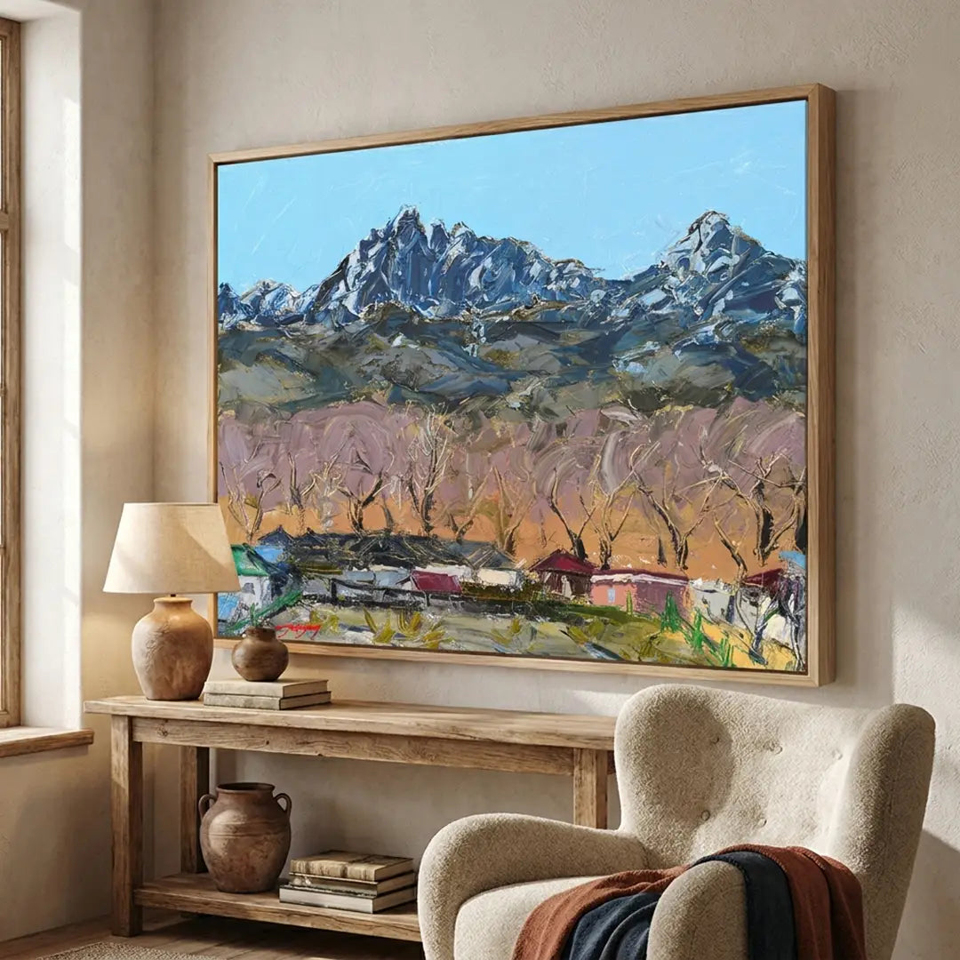 Colorful Mountain Village View Landscape Wall Art Print - XS / Matte Paper / Rolled Art - Nook At You