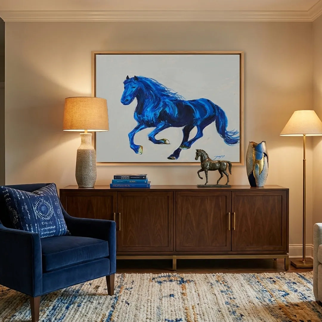 Dynamic Blue Gallop - Horse Painting - XS / Matte Paper / Rolled Art - Nook At You