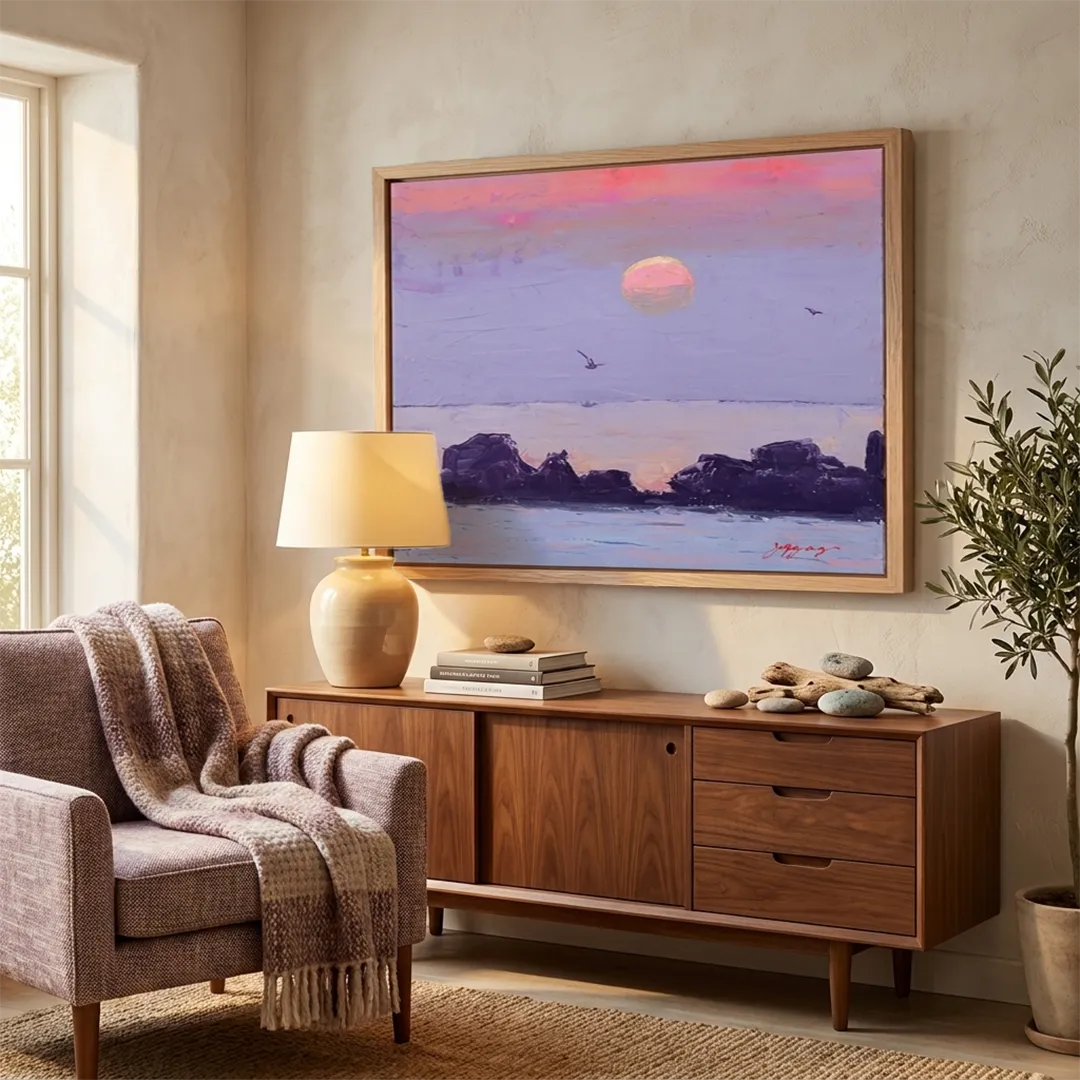 Purple Ocean Sunset Landscape Wall Art Poster for Living Room - XS / Matte Paper / Rolled Art - Nook At You