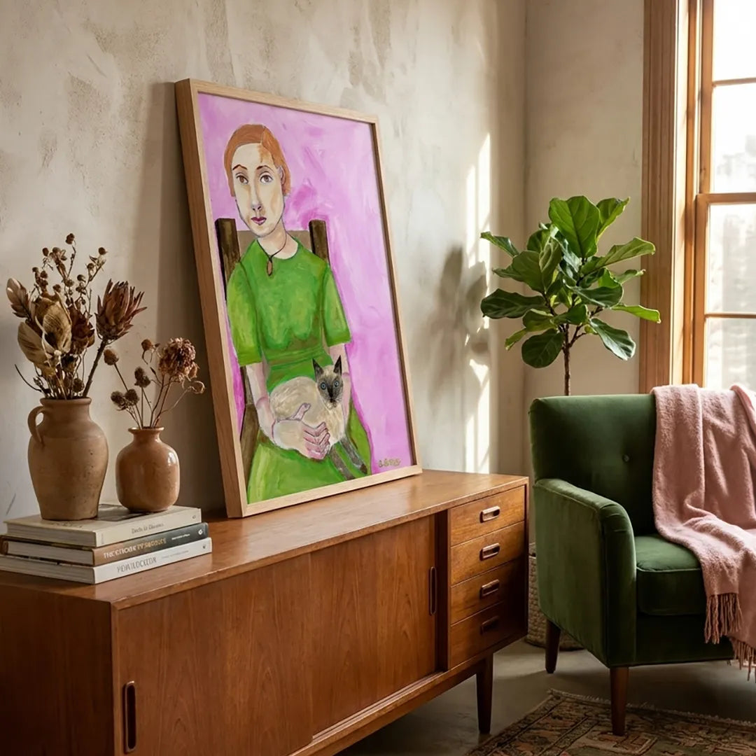 Lady with Cat Women Illustration Wall Art - XS / Matte Paper / Rolled Art - Nook At You
