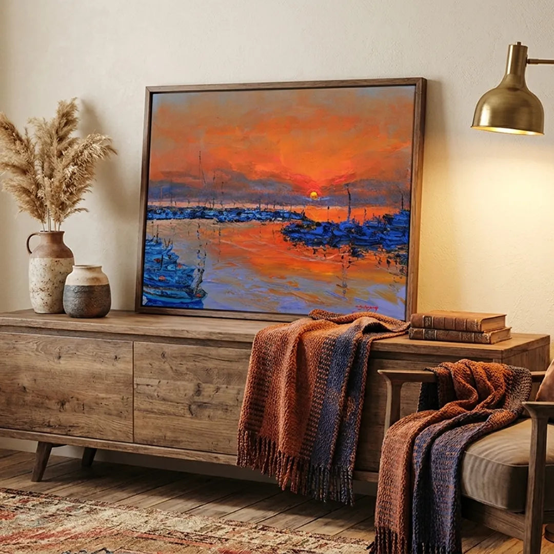 Vibrant Sunset Marina Landscape Wall Art Print - XS / Matte Paper / Rolled Art - Nook At You