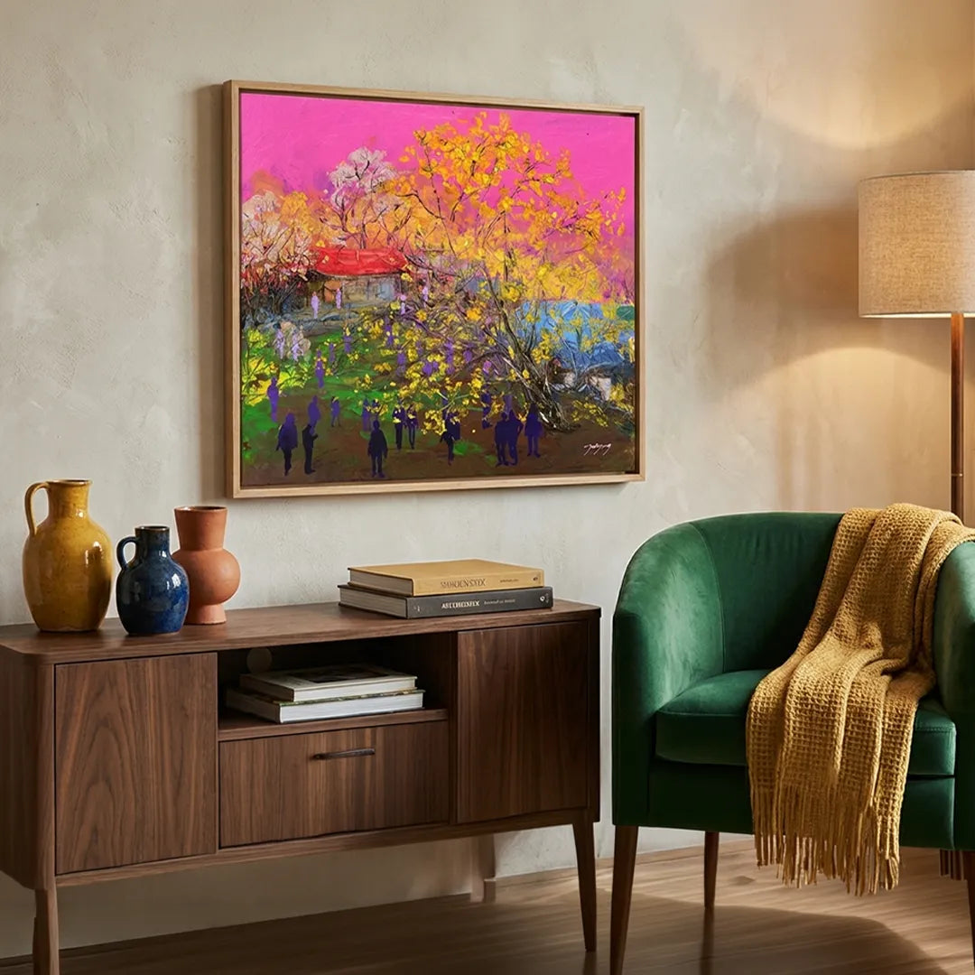 Vibrant Village Scene Landscape Wall Art For Workspace - XS / Matte Paper / Rolled Art - Nook At You