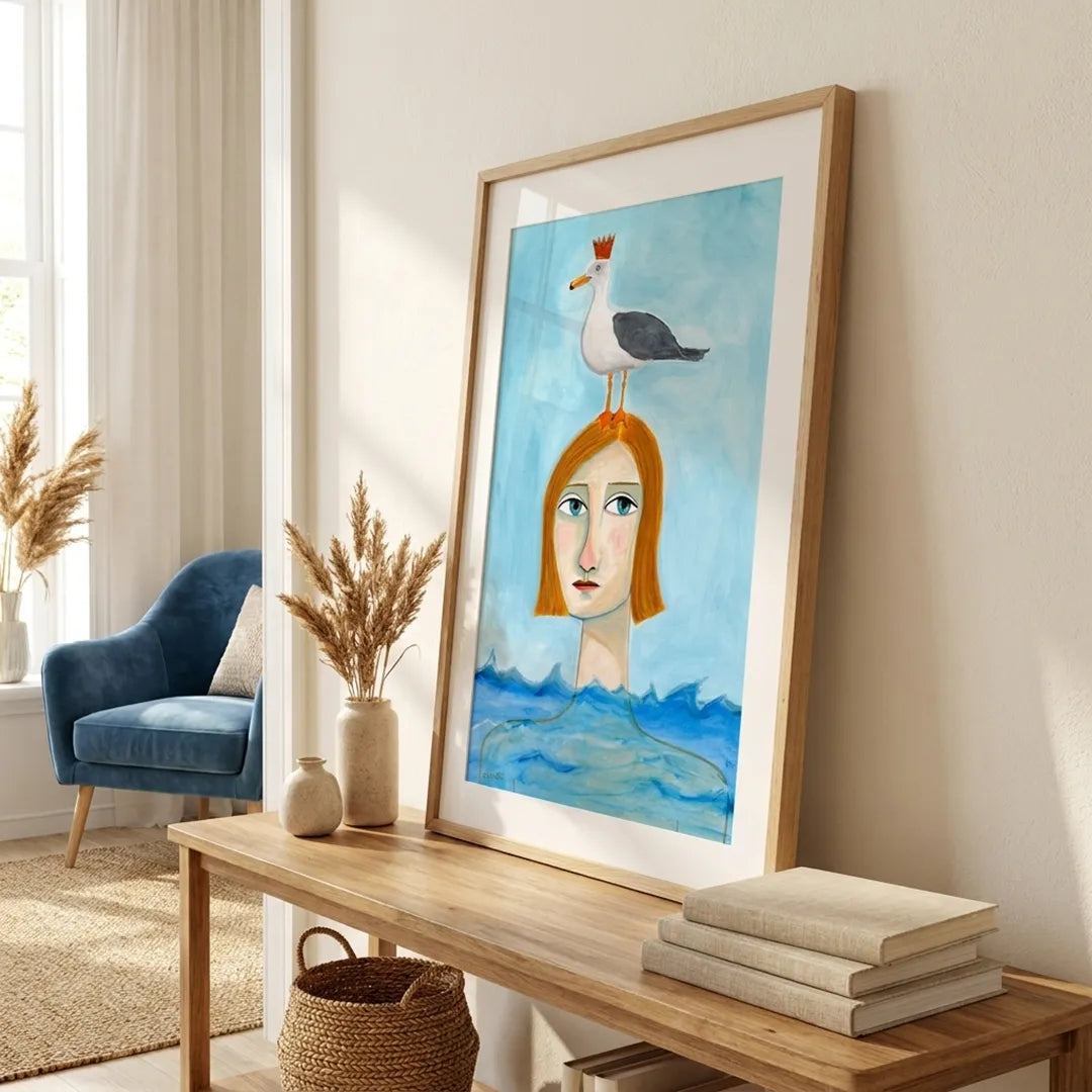 Lady in Ocean Women Illustration Wall Art Print - XS / Matte Paper / Rolled Art - Nook At You