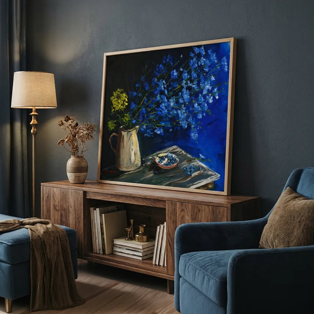 Vibrant Blue Still Life Botanical Wall Art For Reading Room - XS / Matte Paper / Rolled Art - Nook At You