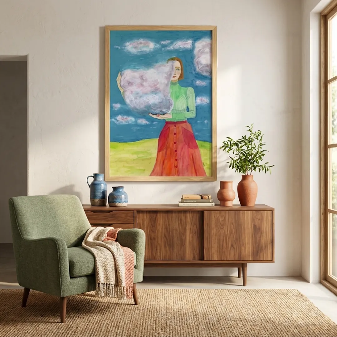 Head in the Clouds – Women Illustration Painting - XS / Matte Paper / Rolled Art - Nook At You