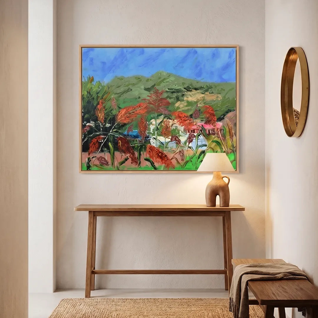 Vibrant Sorghum Field Landscape Nature Painting - XS / Matte Paper / Rolled Art - Nook At You