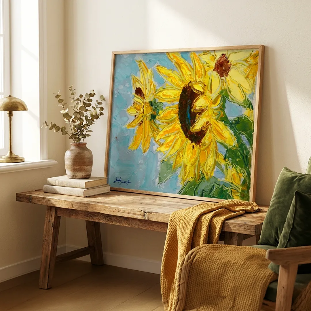 Bright Yellow Sunflowers Floral Wall Art For Living Room - XS / Matte Paper / Rolled Art - Nook At You