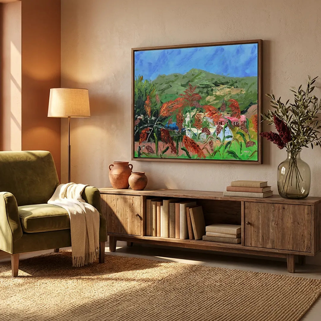 Vibrant Sorghum Field Landscape Nature Painting - XS / Matte Paper / Rolled Art - Nook At You