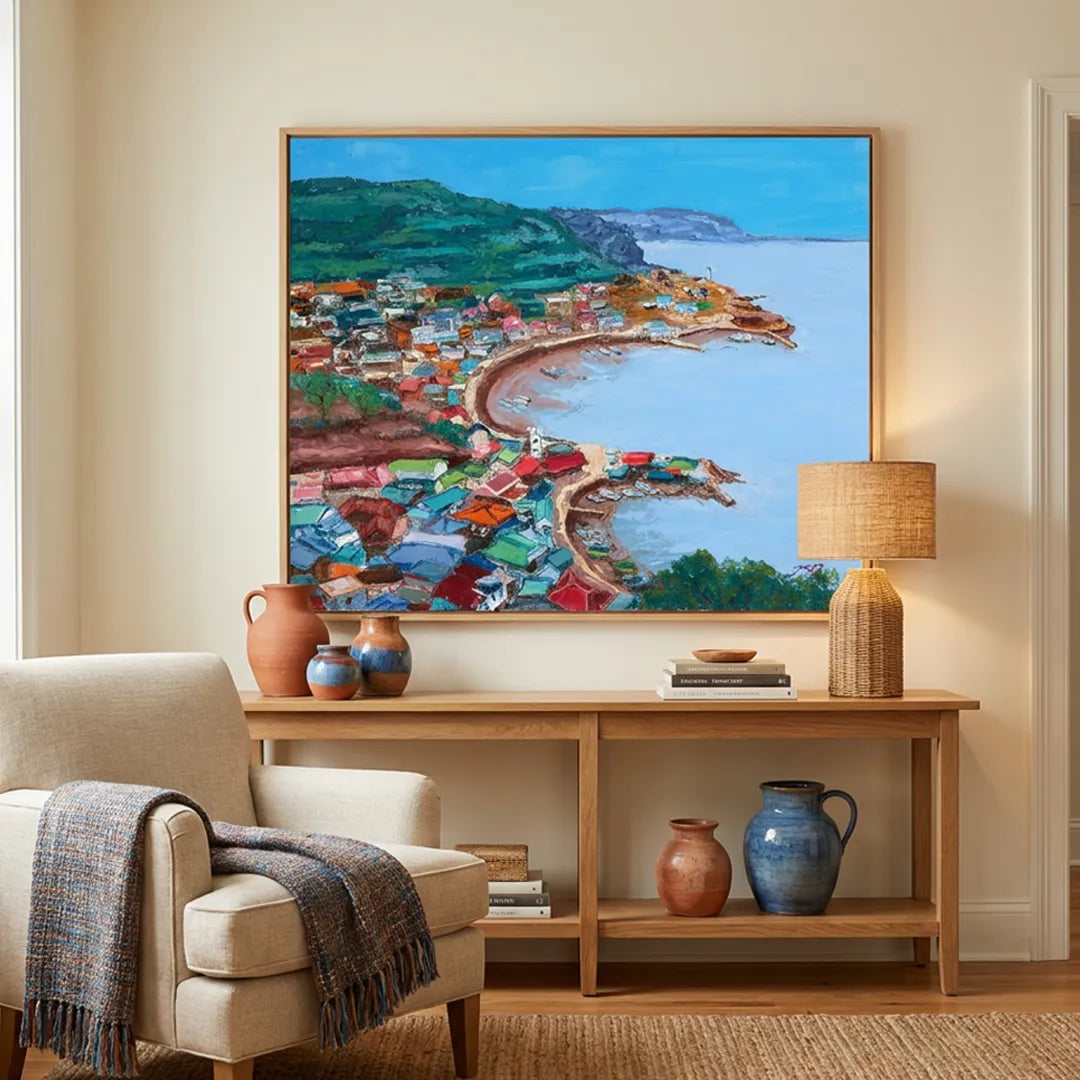 Colorful Coastal Village Landscape Wall Art Print - XS / Matte Paper / Rolled Art - Nook At You