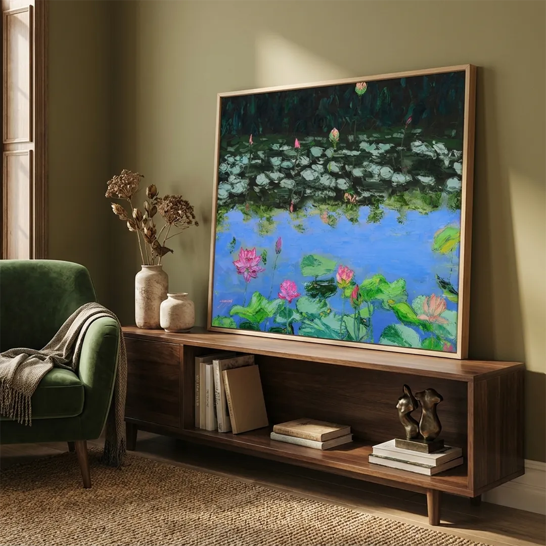 Pink Lotus Reflections Vibrant Botanical Wall Art Print - XS / Matte Paper / Rolled Art - Nook At You