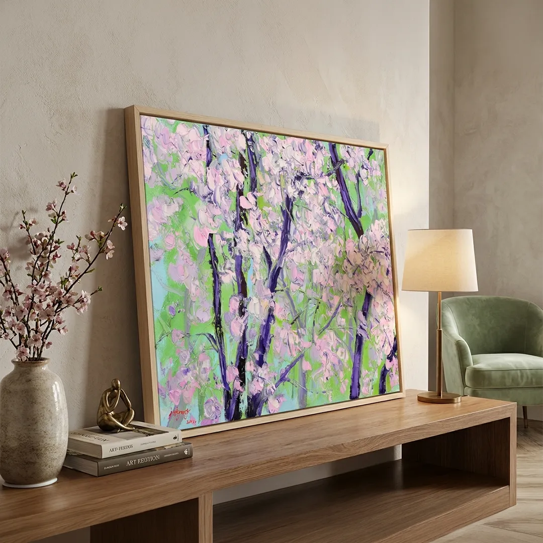 Blooming Cherry Trees Landscape Painting - XS / Matte Paper / Rolled Art - Nook At You