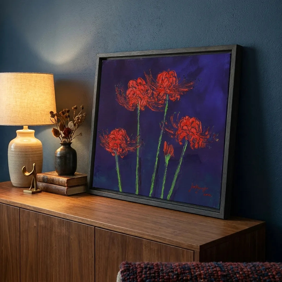 Vibrant Red Spider Lilies Botanical Painting - XS / Matte Paper / Rolled Art - Nook At You