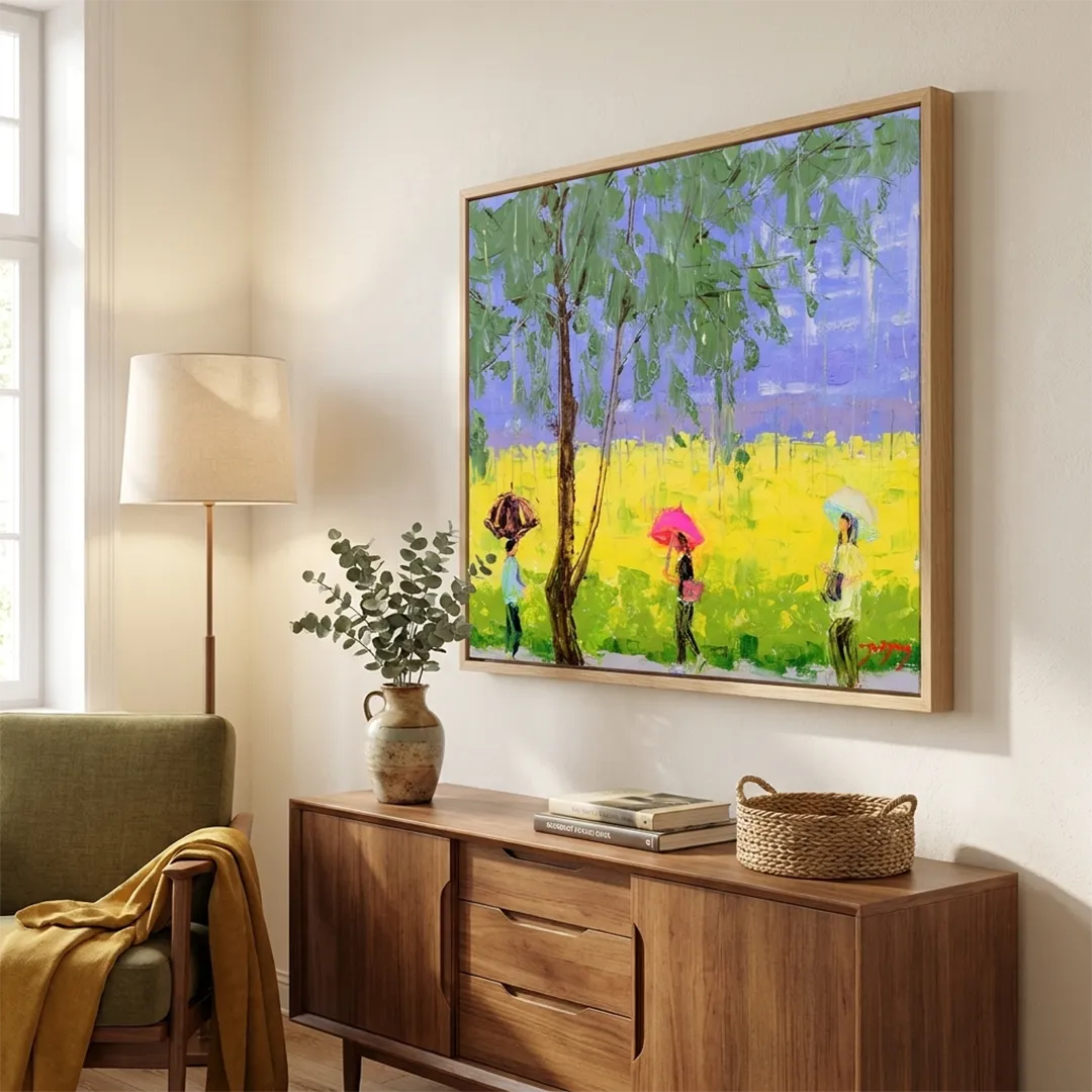Colorful Rainy Day Walk Canvas Landscape painting - XS / Matte Paper / Rolled Art - Nook At You