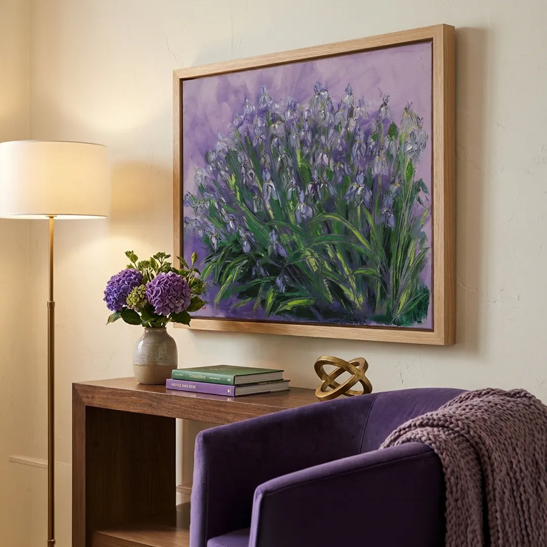 Lush Purple Irises Floral Painting For Living Room - XS / Matte Paper / Rolled Art - Nook At You