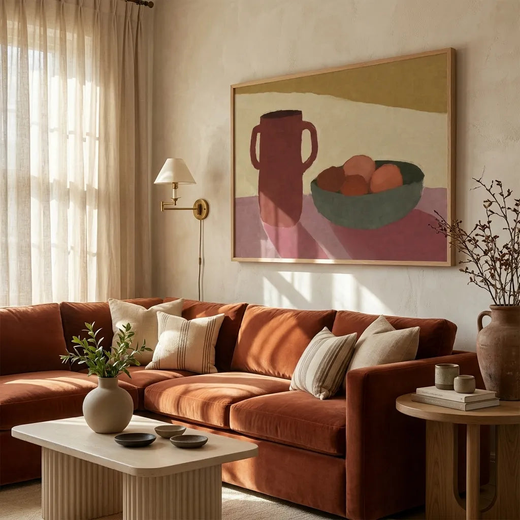 Jug With Peaches Abstract Wall Decor - XS / Matte Paper / Rolled Art - Nook At You