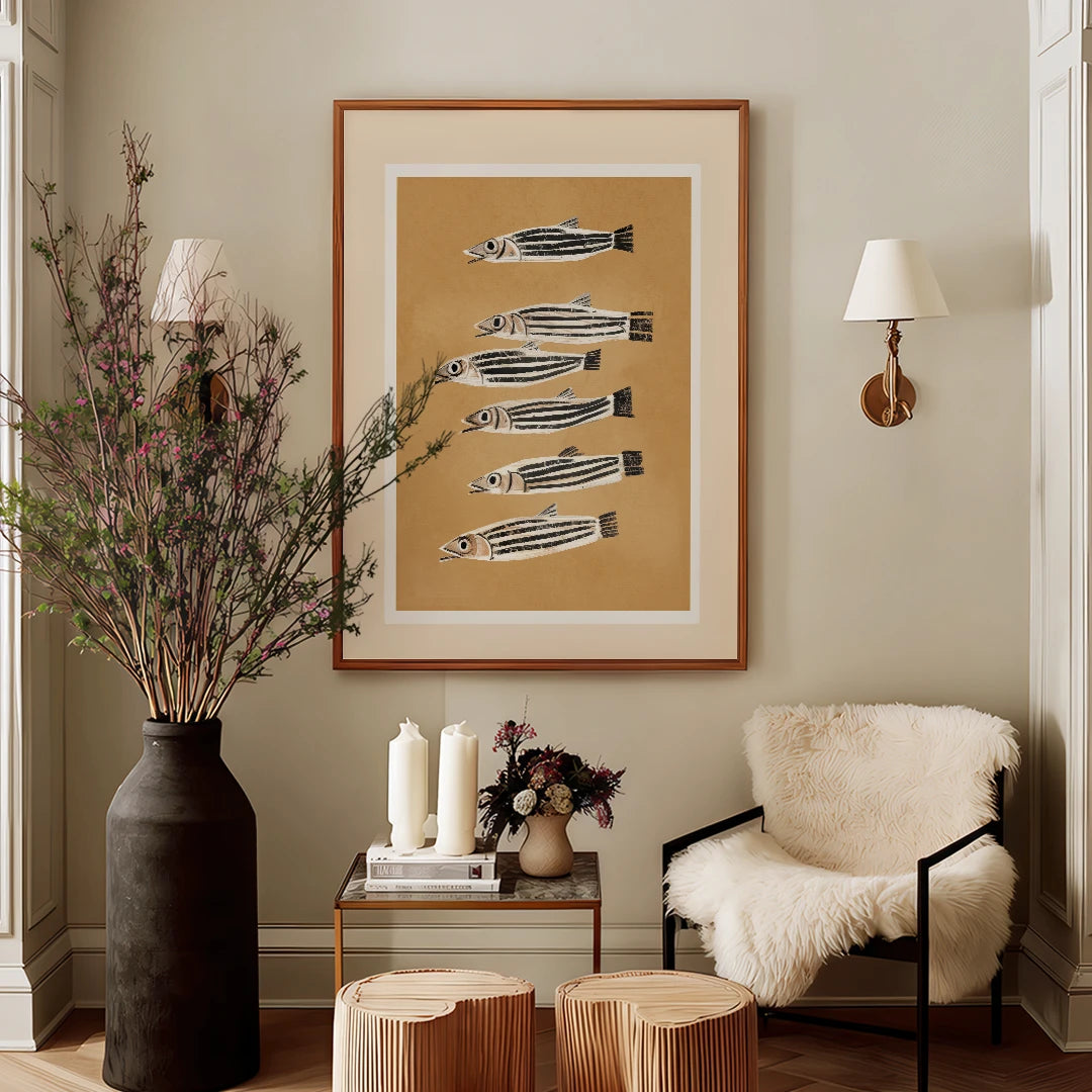 Minimal Fish Study Abstract Painting for Living Room - XS / Matte Paper / Rolled Art - Nook At You