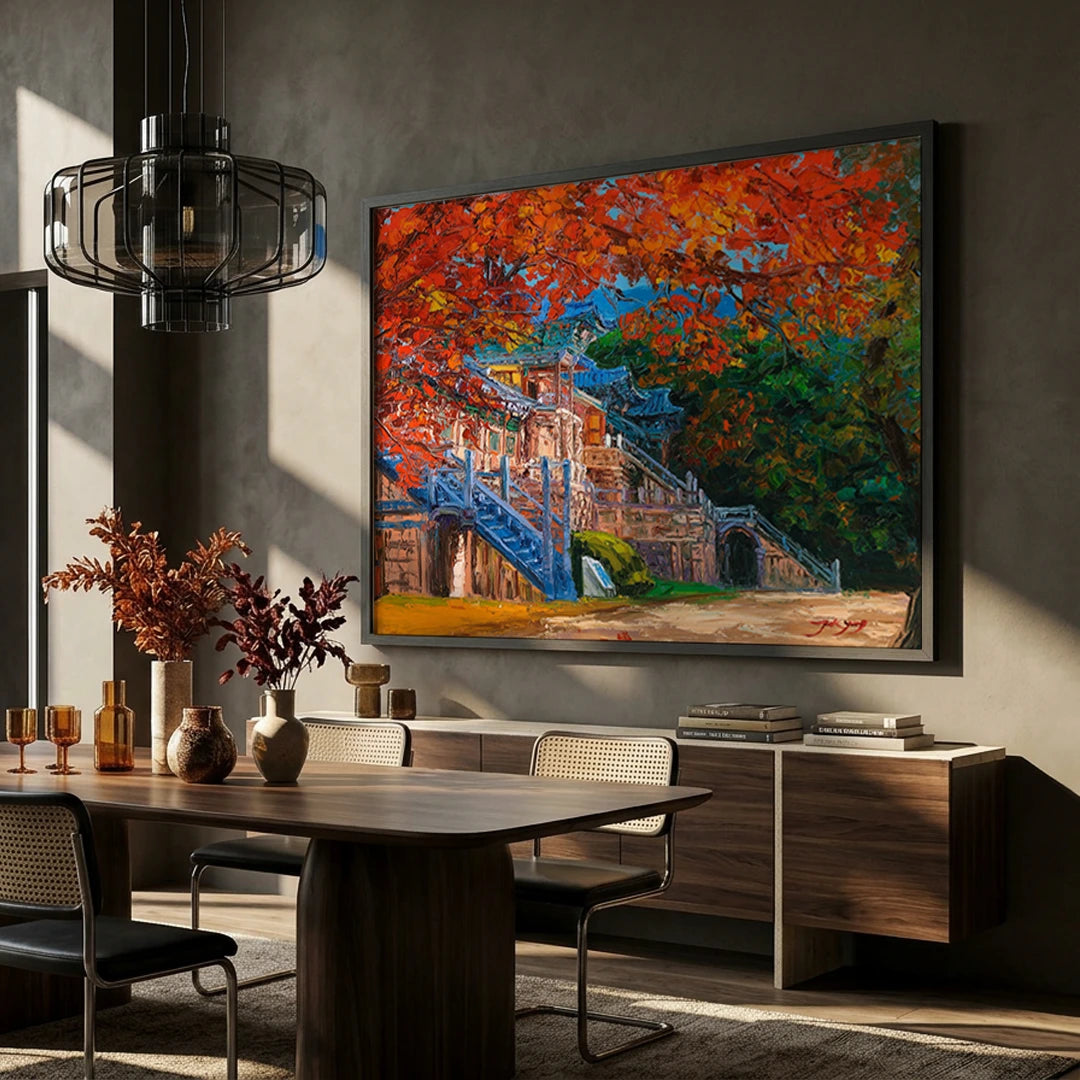Vibrant Autumn Temple Landscape Canvas Wall Art - XS / Matte Paper / Rolled Art - Nook At You