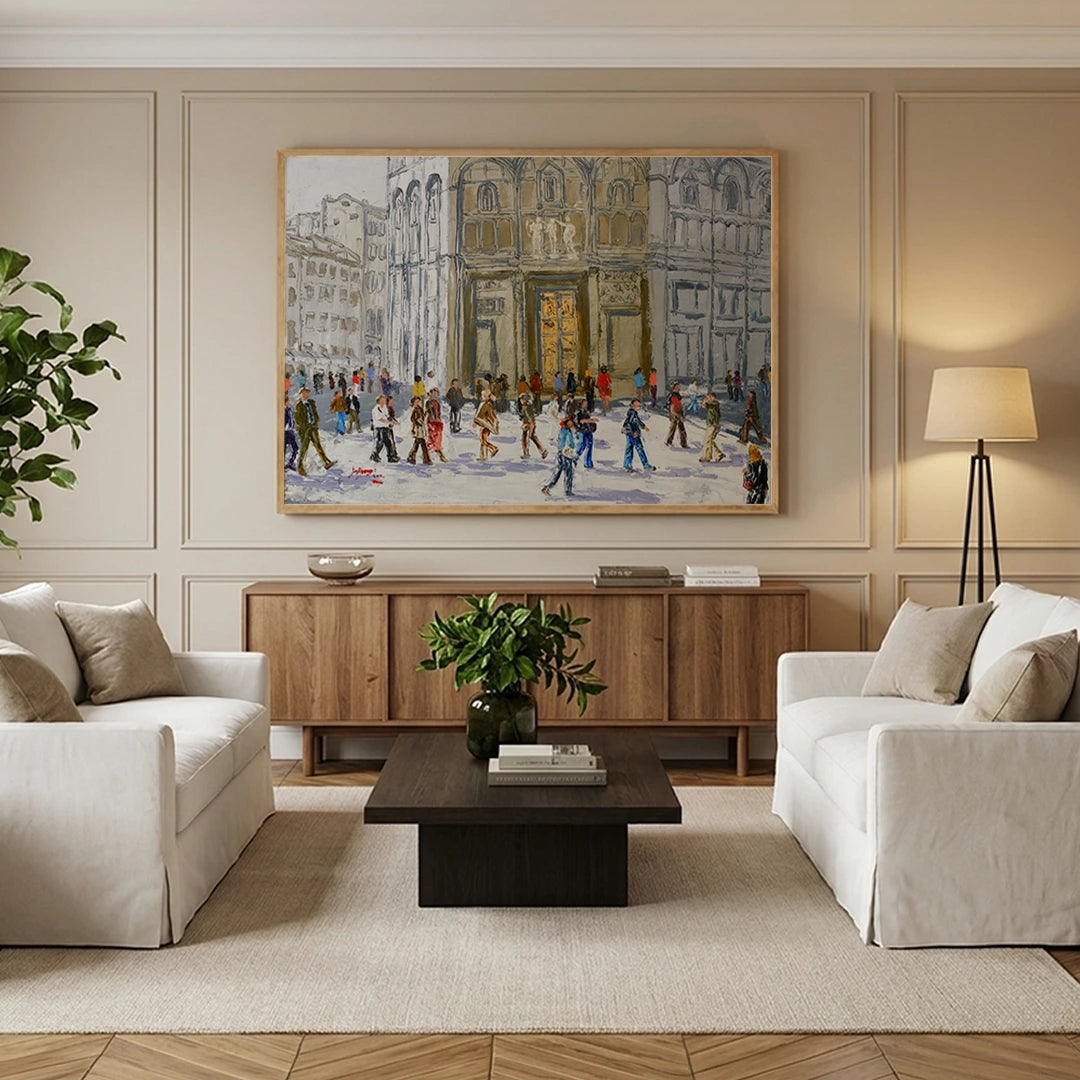 Bustling European City Square Canvas Landscape Poster - XS / Matte Paper / Rolled Art - Nook At You