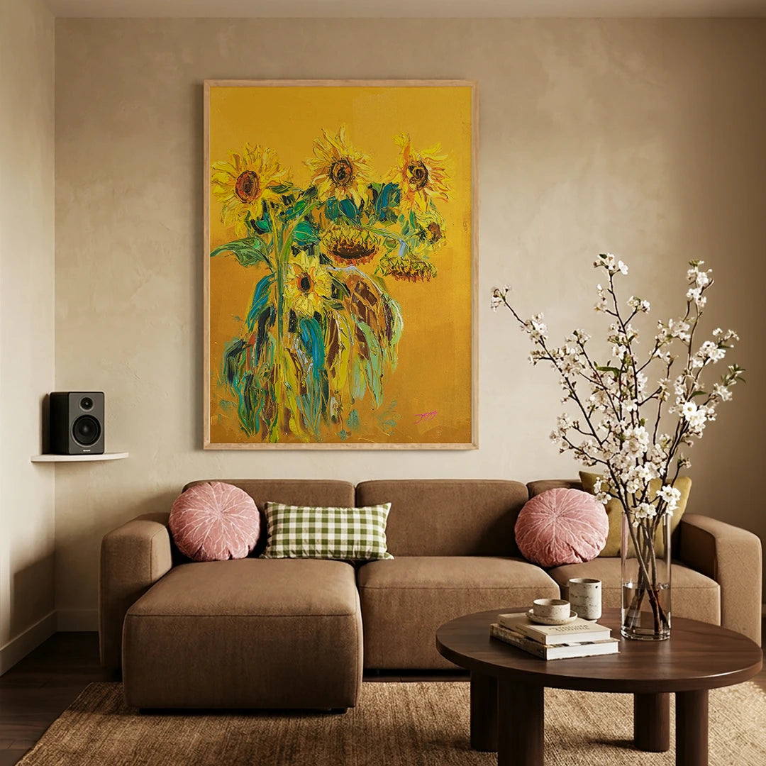 Golden Sunflower Blooms Floral Wall Art Painting - XS / Matte Paper / Rolled Art - Nook At You