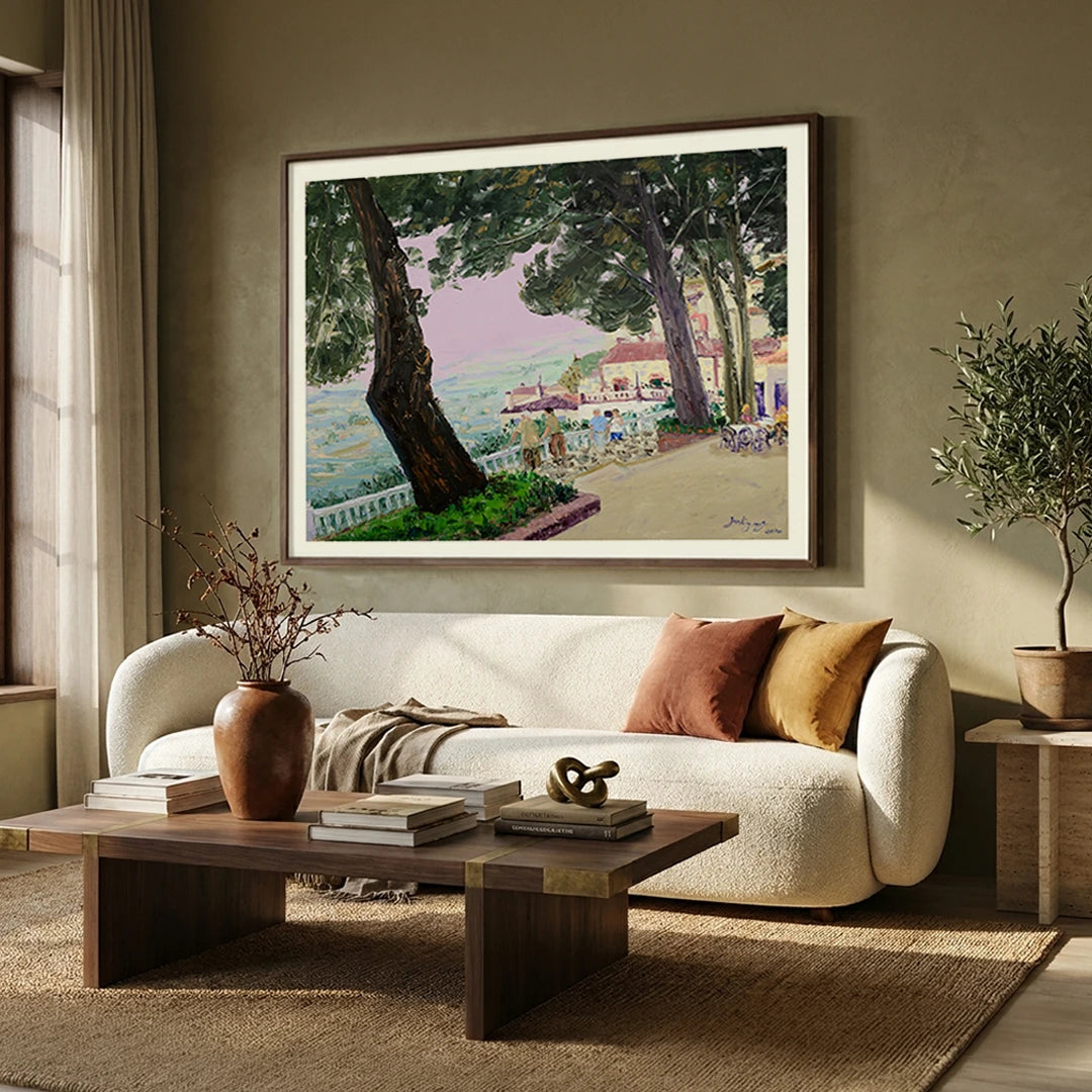 Hillside Town Promenade Landscape Painting For Living Room - XS / Matte Paper / Rolled Art - Nook At You
