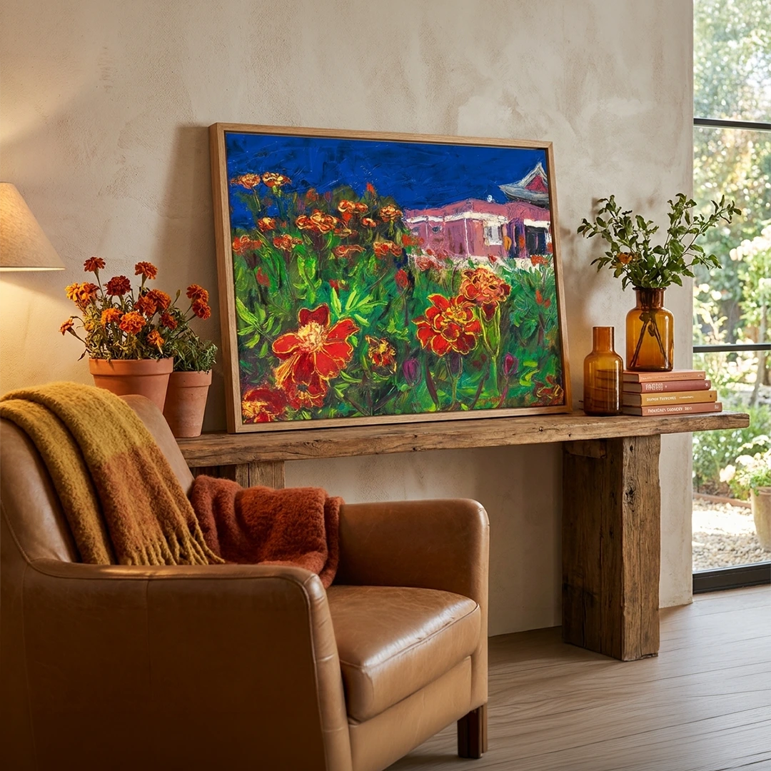 Temple Garden Marigolds Botanical Wall Art Poster - XS / Matte Paper / Rolled Art - Nook At You