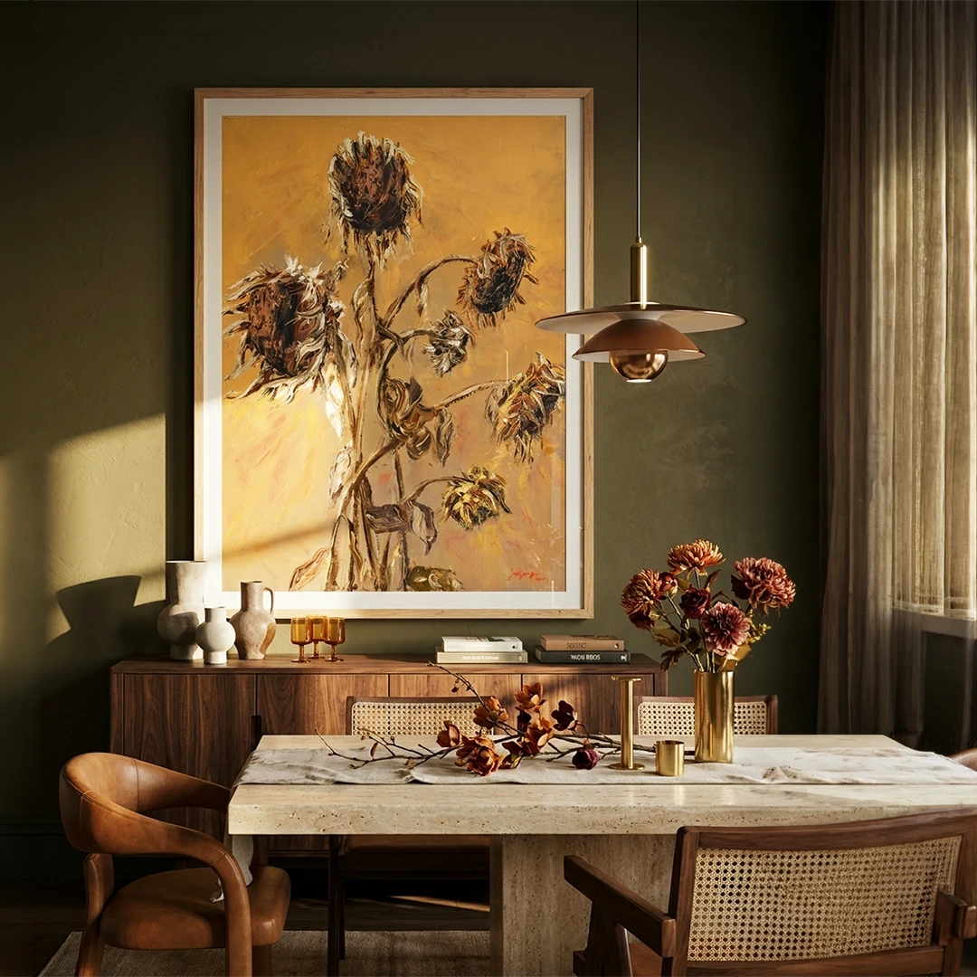 Dried Autumn Sunflowers Floral Painting - XS / Matte Paper / Rolled Art - Nook At You