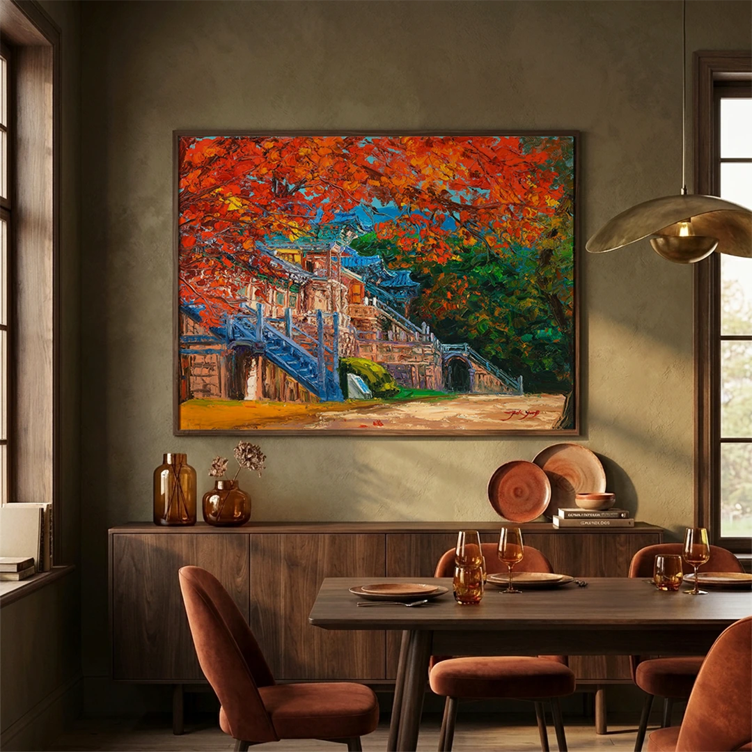 Vibrant Autumn Temple Landscape Canvas Wall Art - XS / Matte Paper / Rolled Art - Nook At You