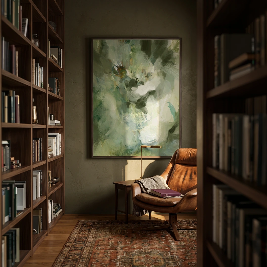 Whispering Greens Abstract Painting For Living Room - XS / Matte Paper / Rolled Art - Nook At You