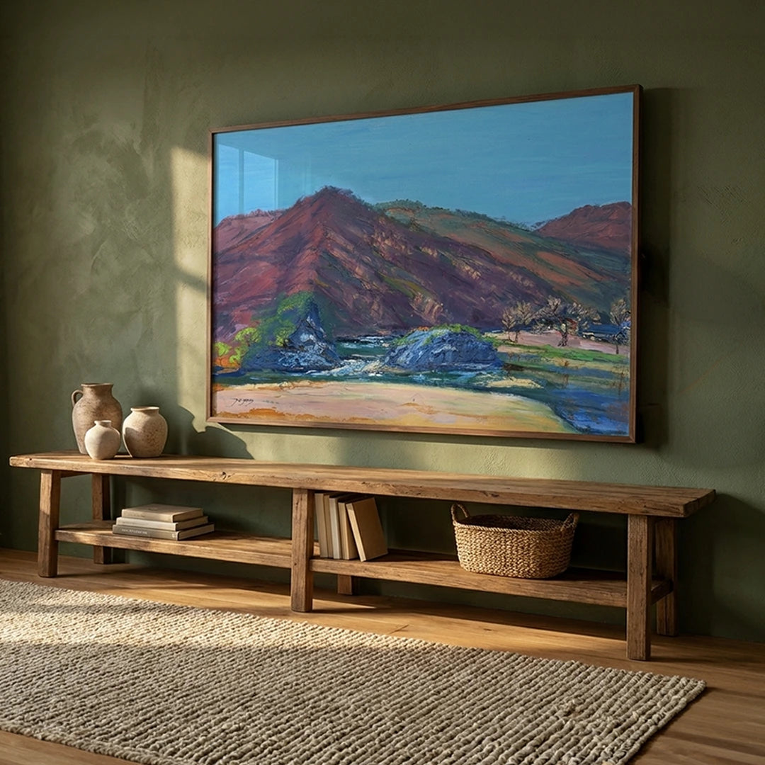 Serene Mountain Beach Landscape Painting - XS / Matte Paper / Rolled Art - Nook At You