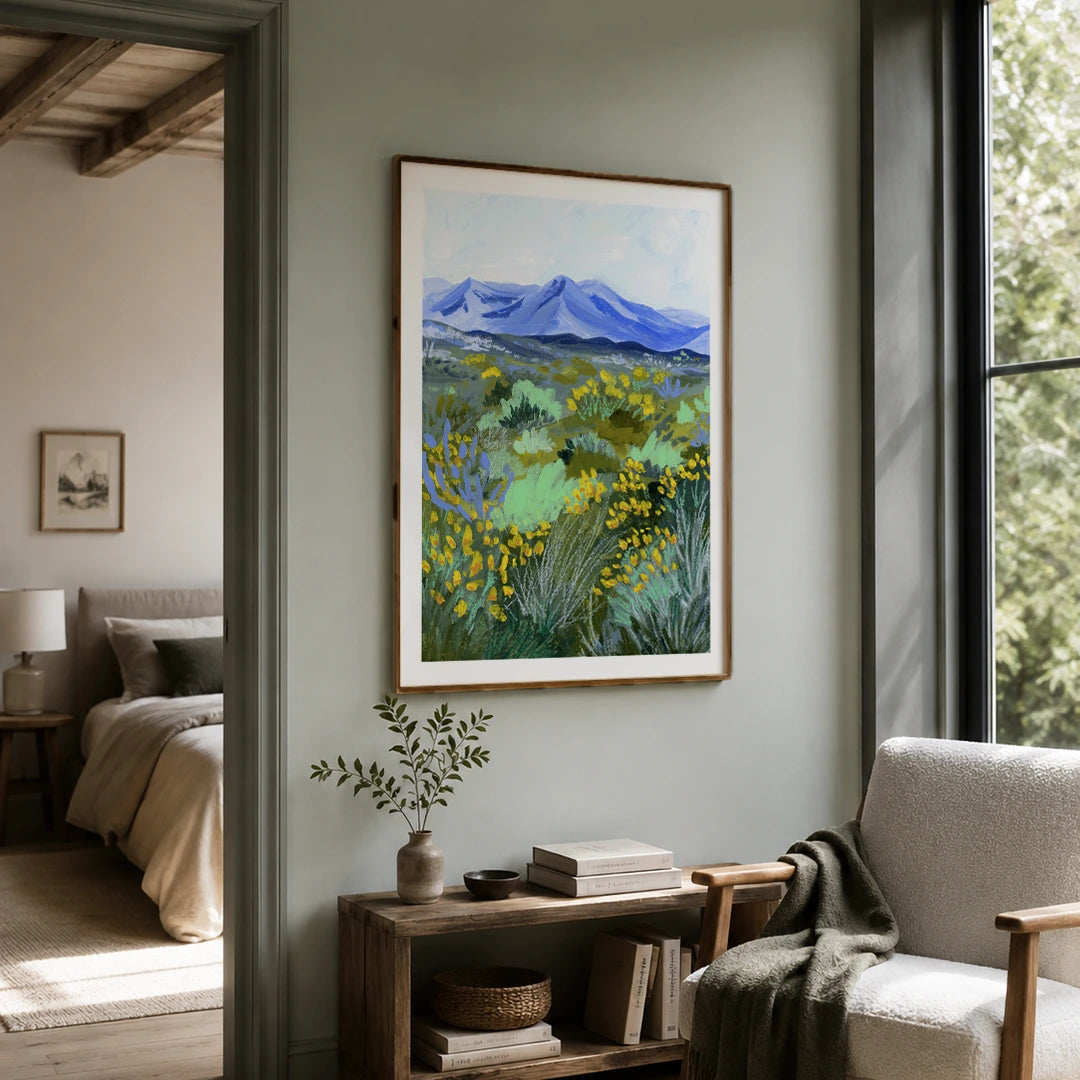 Blue Valley – Mountain Landscape Canvas Painting - XS / Matte Paper / Rolled Art - Nook At You