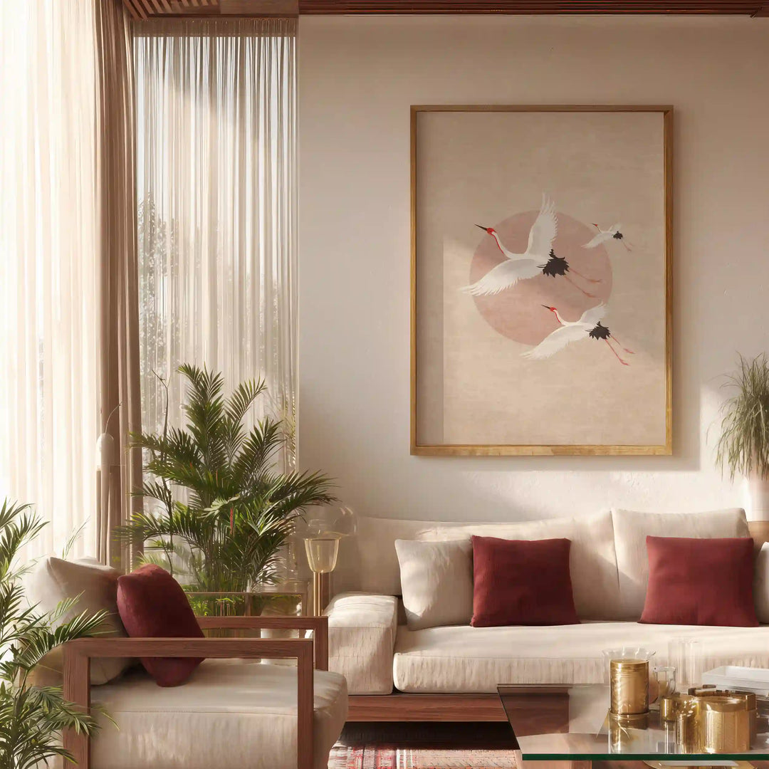 Cranes in Flight - Beige Abstract Wall Art - XS / Matte Paper / Rolled Art - Nook At You