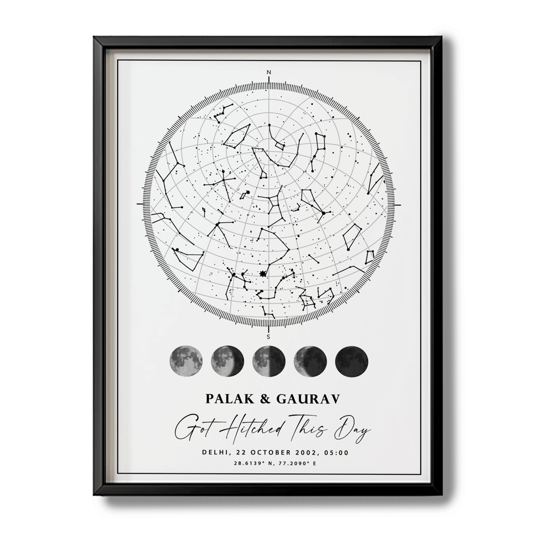 Custom Star Map Gift - White - Lunar - XS / Matte Paper / Rolled Art - Nook At You