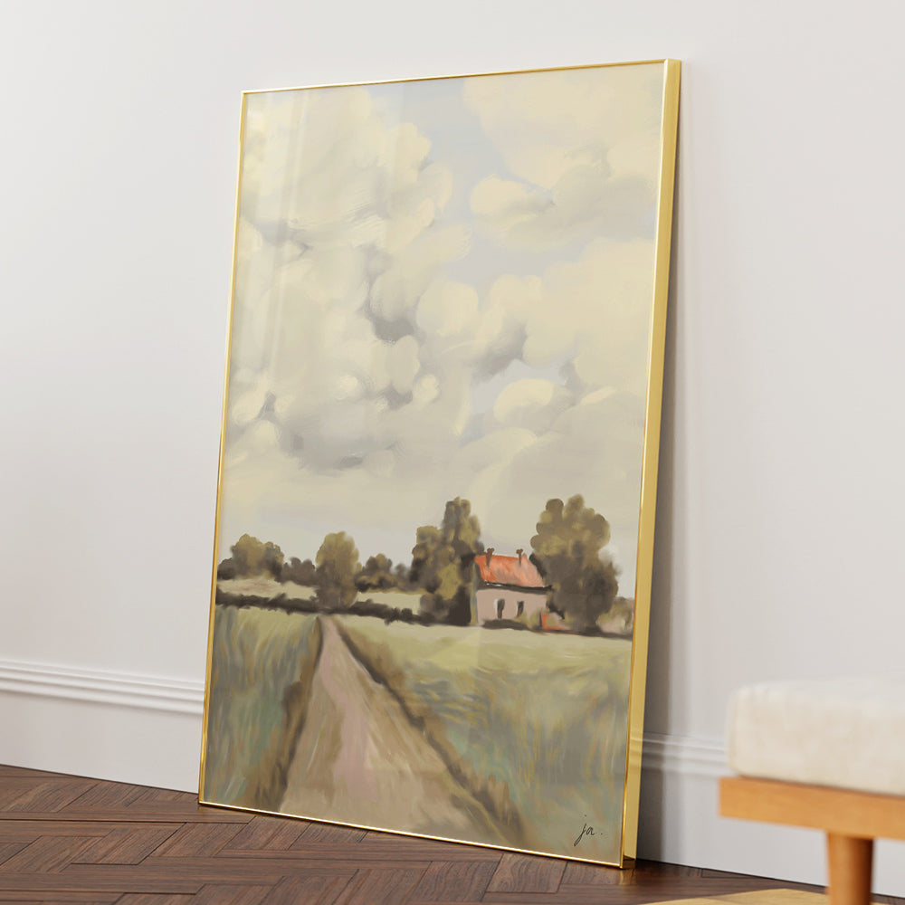 Red Roof Promises - Countryside Landscape Art Poster - XS / Matte Paper / Rolled Art - Nook At You
