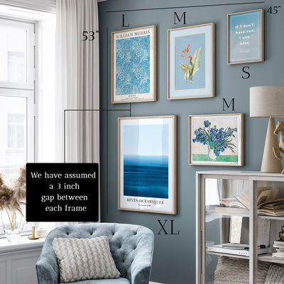 Serene Blue Bliss: Gallery Wall Set of 5