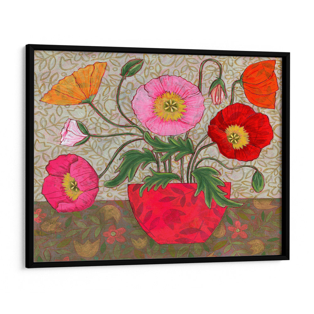 Colorful Poppies In A Red Vase  Botanical Wall Art - XS / Matte Paper / Rolled Art - Nook At You