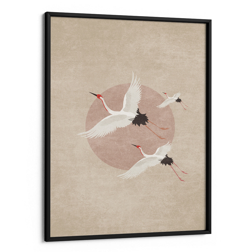 Cranes in Flight - Beige Abstract Wall Art - XS / Matte Paper / Rolled Art - Nook At You