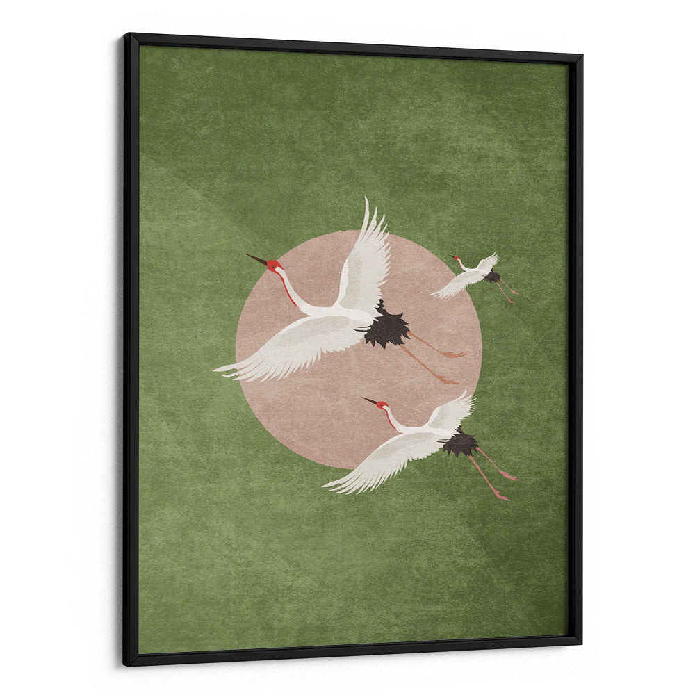 Cranes in Flight - Green Abstract Art - XS / Matte Paper / Rolled Art - Nook At You