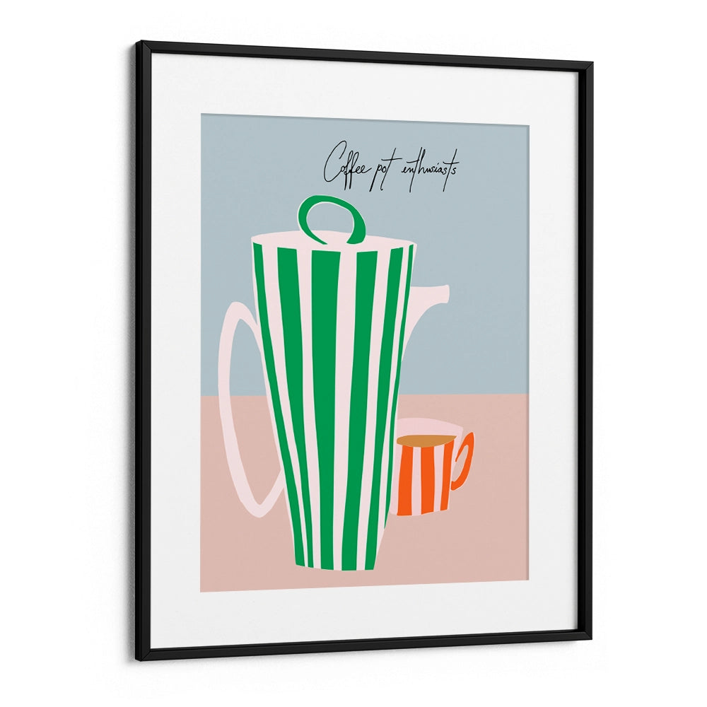 Striped Coffee Pot And Cup Canvas Wall Art For Dining Room - XS / Matte Paper / Rolled Art - Nook At You