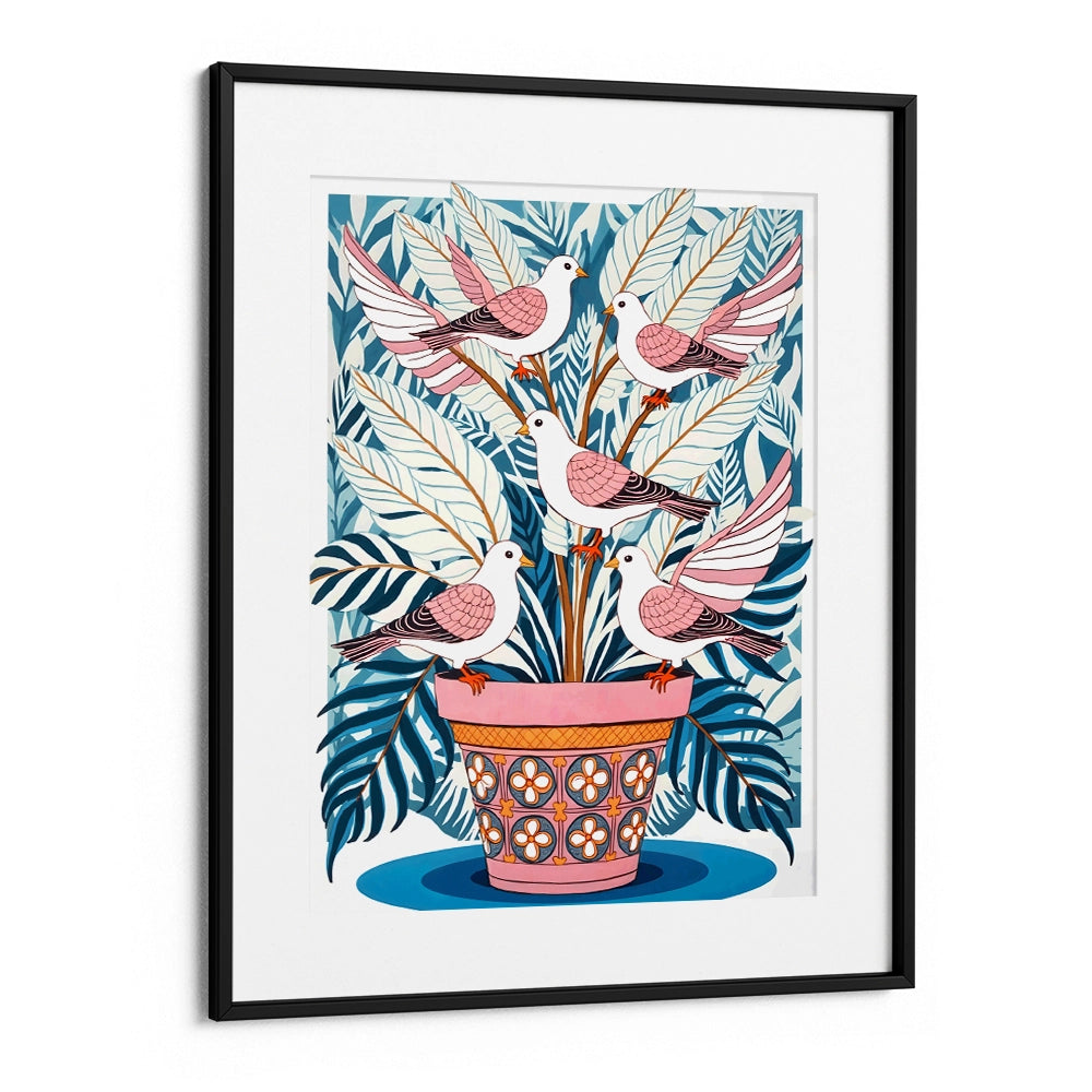 Five Doves in Bloom Botanical Wall Art - XS / Matte Paper / Rolled Art - Nook At You
